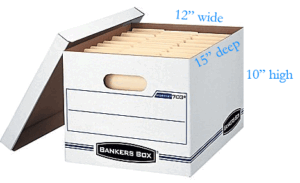 Banker Box 12" wide, 15" deep, and 10" high